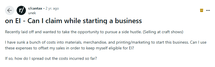 reddit discussion on EI for business owners