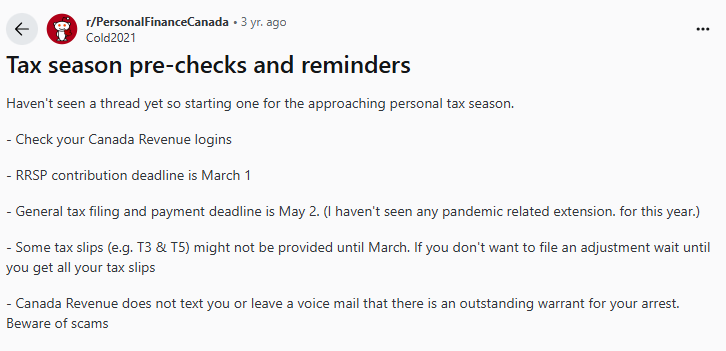 Canada tax deadline reddit